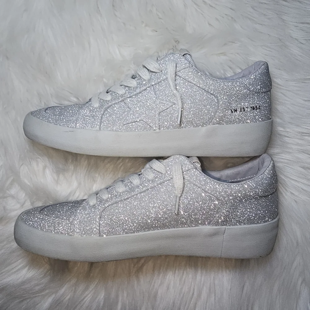 Vintage Havana Kara Silver Matt Star Glitter Sequins Sneakers